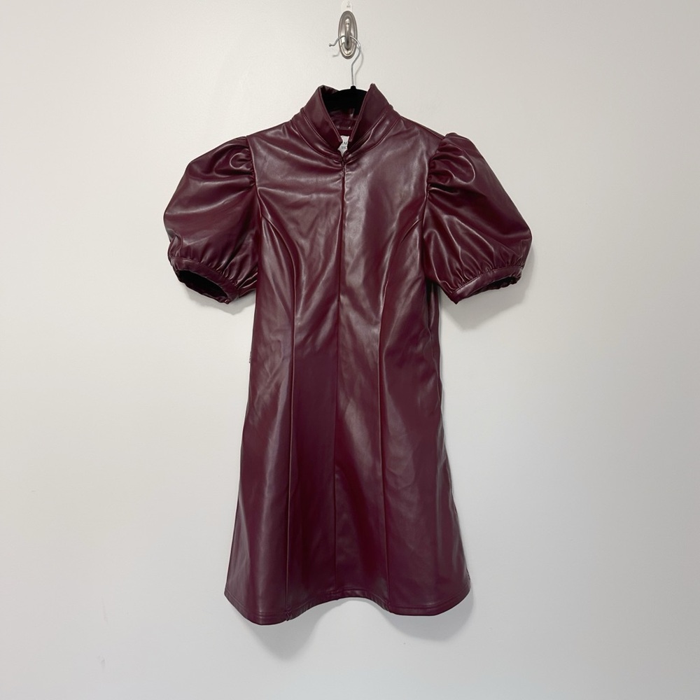 HYACINTH HOUSE Burgundy Front Zip Faux Leather Mini Dress - Picture 7 of 11